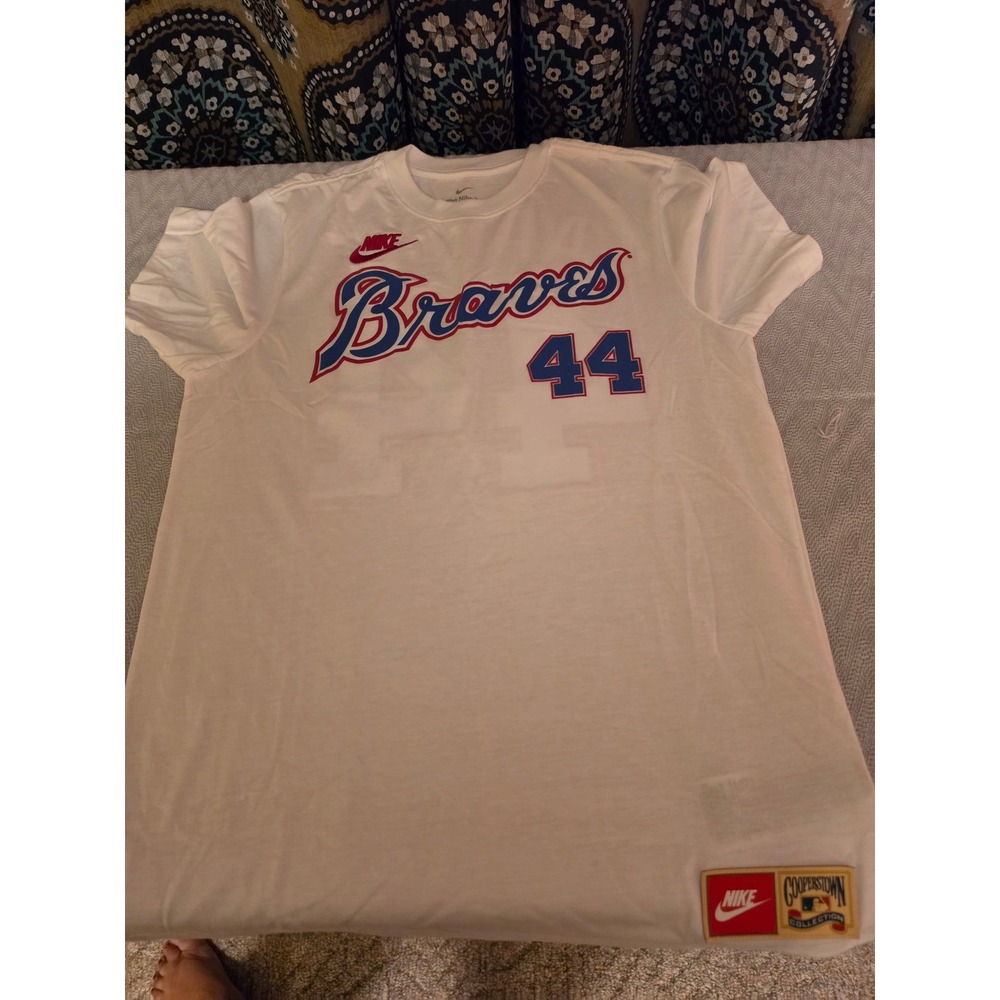 Nike Atlanta Braves Hank Aaron 44 Cooperstown T-Shirt Mens Medium White NJFD-10A